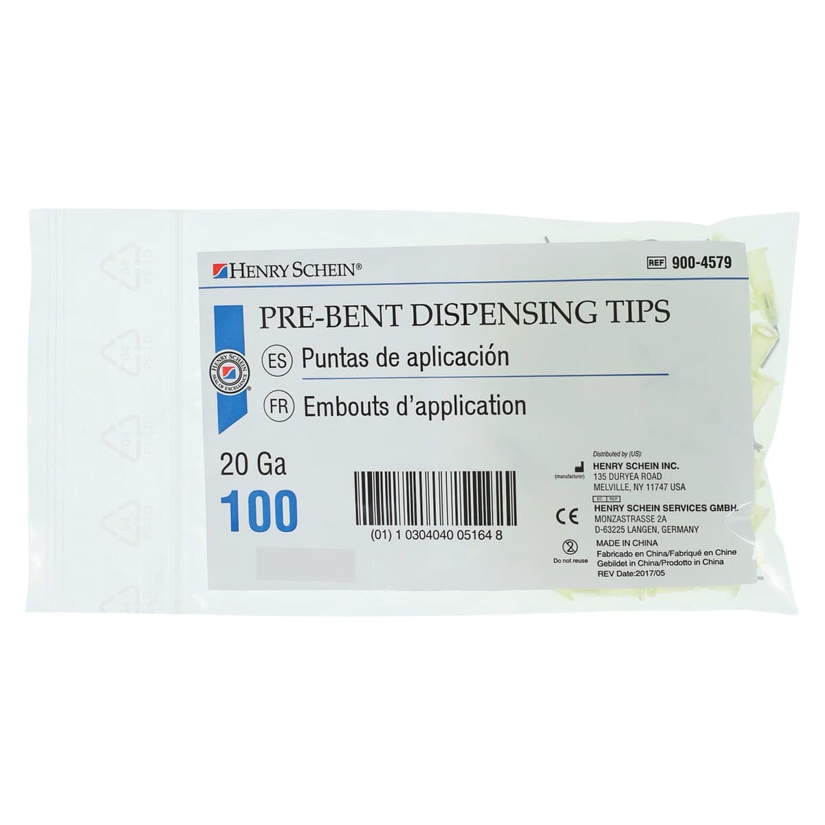 HSI Prebent Dispensing Tips, Yellow, 20 Gauge, Luer-Lock, 100/Pk thumbnail 3