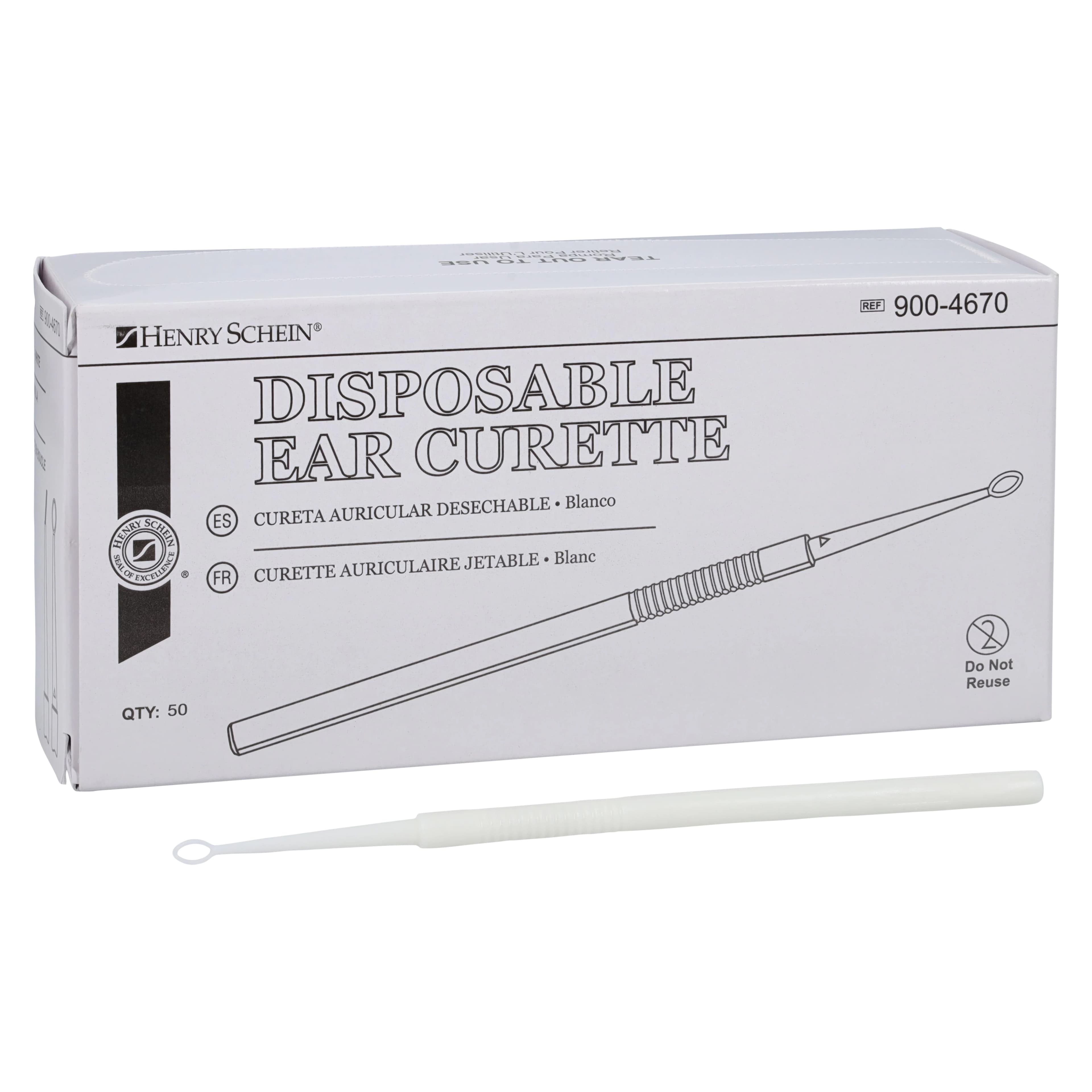 Henry Schein Disposable Ear Curette, White, Large, 2.75mm, 50/Box - Curette Ear White Disp Large - Image 1