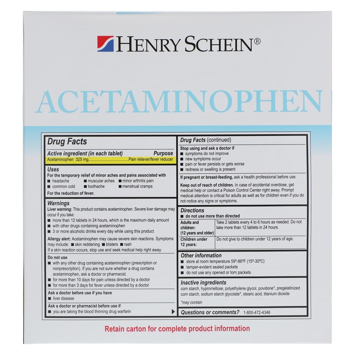 Henry Schein APAP Regular Strength Pain Reliever Tablets, 325mg, 250 Tablets x 2/Box thumbnail 7