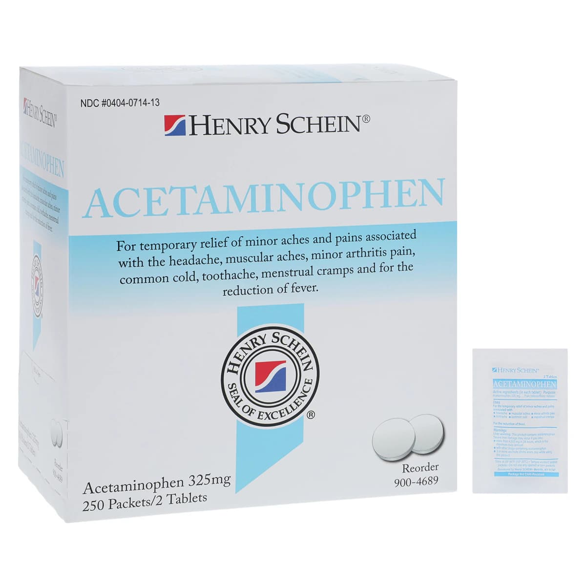 Henry Schein APAP Regular Strength Pain Reliever Tablets, 325mg, 250 Tablets x 2/Box - APAP Reg Strength Pouches - Image 1