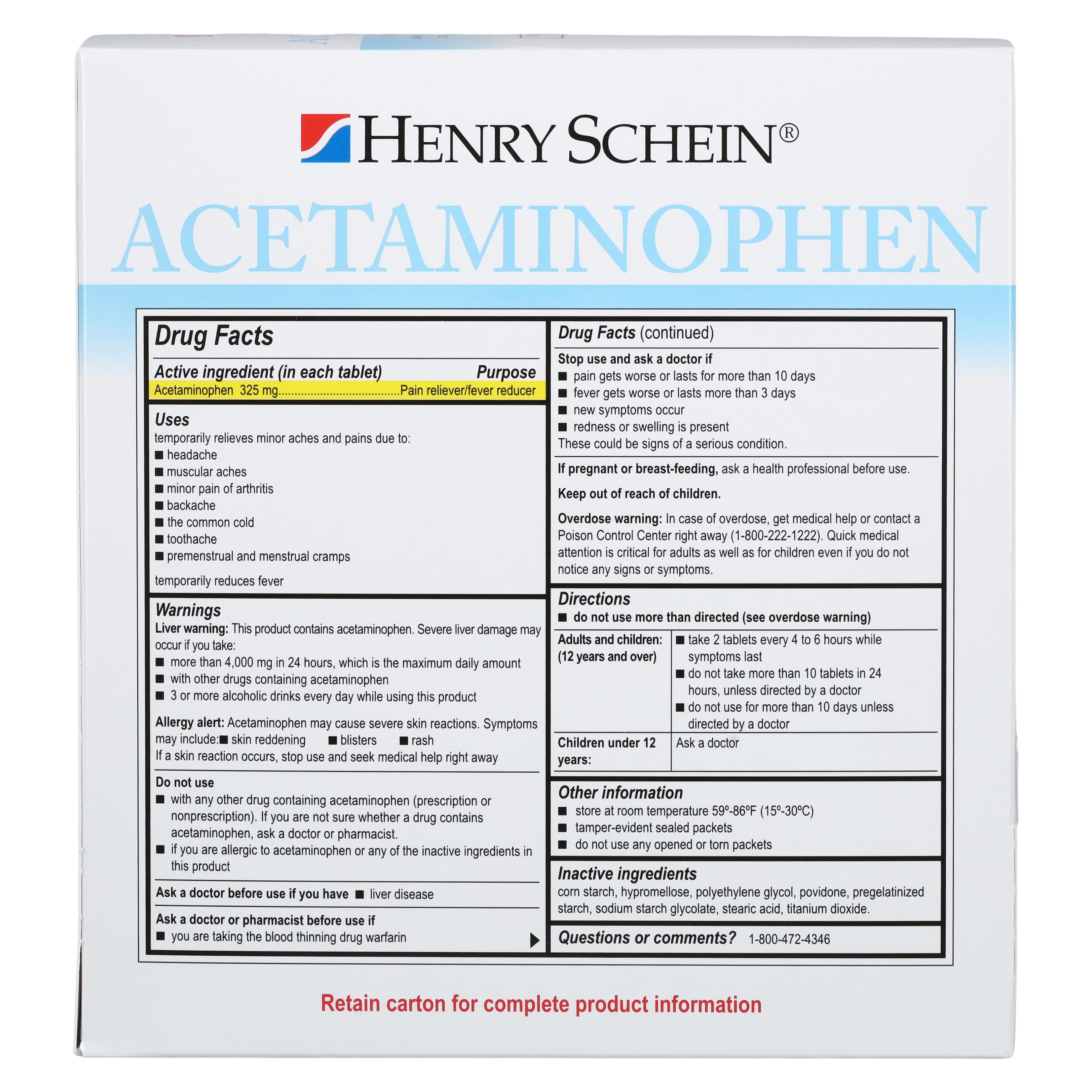 Henry Schein APAP Regular Strength Pain Reliever Tablets, 325mg, 250 Tablets x 2/Box thumbnail 5