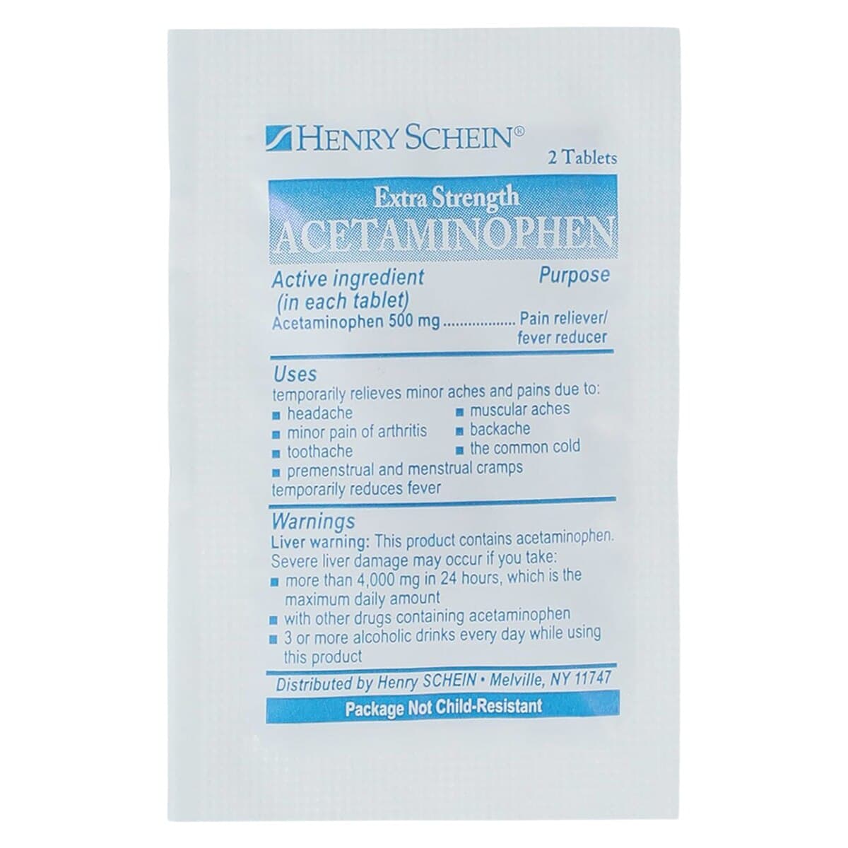 Henry Schein APAP Extra Strength Pain Reliever/Fever Reducer Tablets, 500mg, 250 Tablets per Pouch, 2 Pouches per Box thumbnail 3