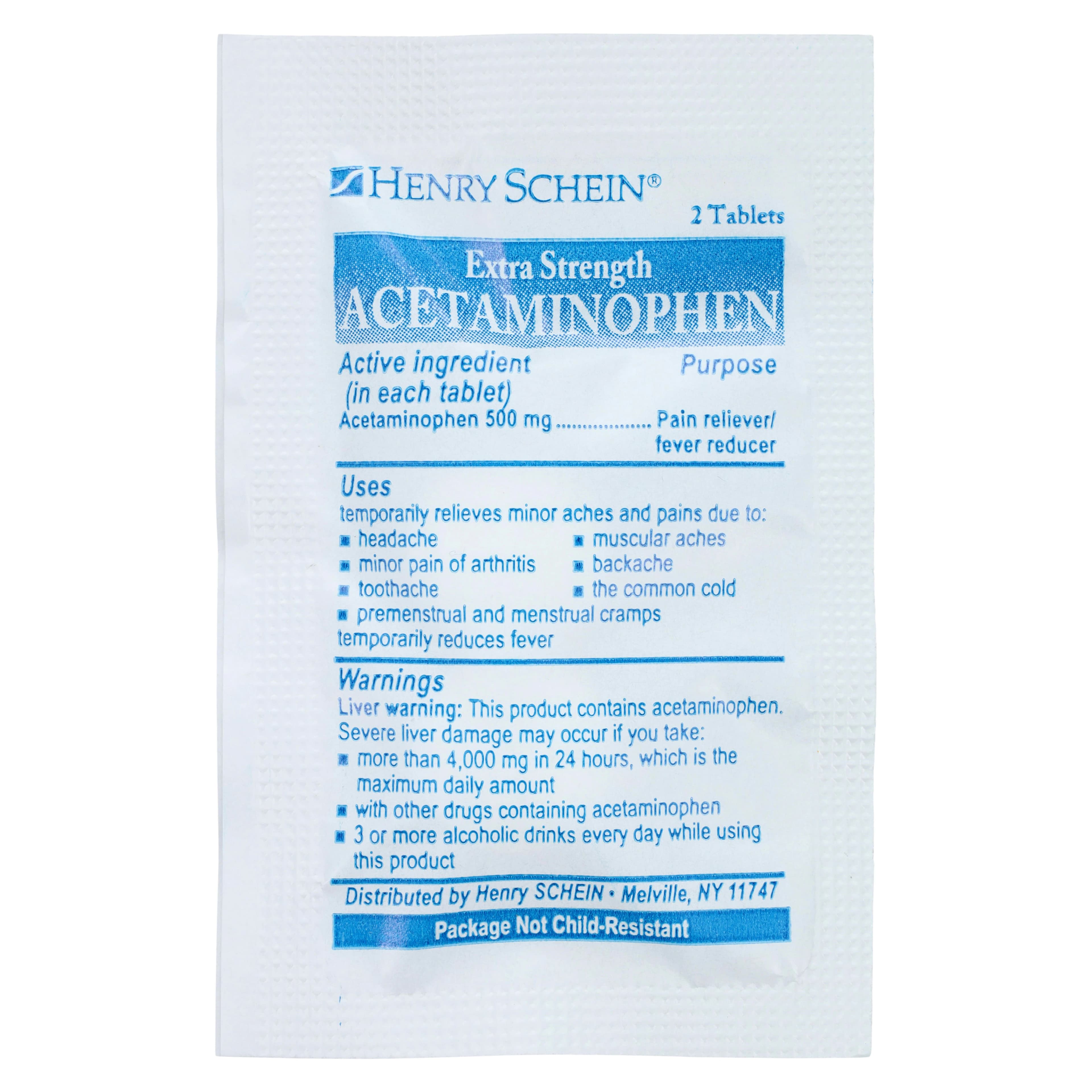 Henry Schein APAP Extra Strength Pain Reliever/Fever Reducer Tablets, 500mg, 250 Tablets per Pouch, 2 Pouches per Box thumbnail 8