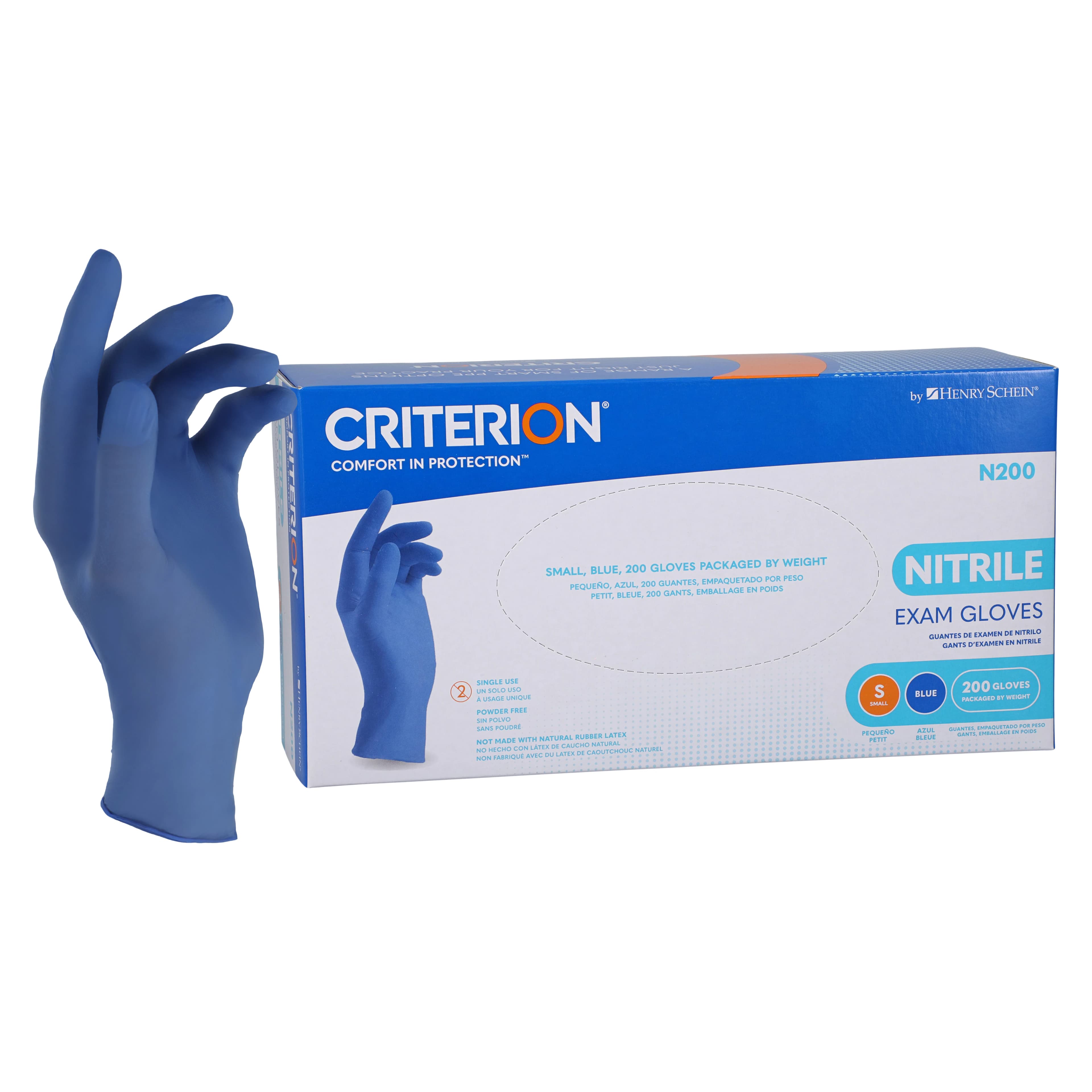 Criterion N200 Nitrile Exam Gloves, Small, Blue, Non-Sterile, 200/Box - Criterion Nitrile Exam N200 Gloves - Image 1