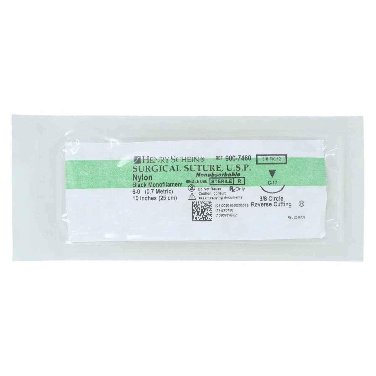 Henry Schein Black Monofilament Nylon Non-Absorbable Surgical Sutures, 6-0, 10" Length, C-17 Precision Reverse Cutting 3/8 Circle Needle, 12mm, 12/Box thumbnail 3