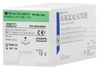 Henry Schein Black Monofilament Nylon Non-Absorbable Surgical Sutures, 6-0, 10" Length, C-17 Precision Reverse Cutting 3/8 Circle Needle, 12mm, 12/Box thumbnail 2