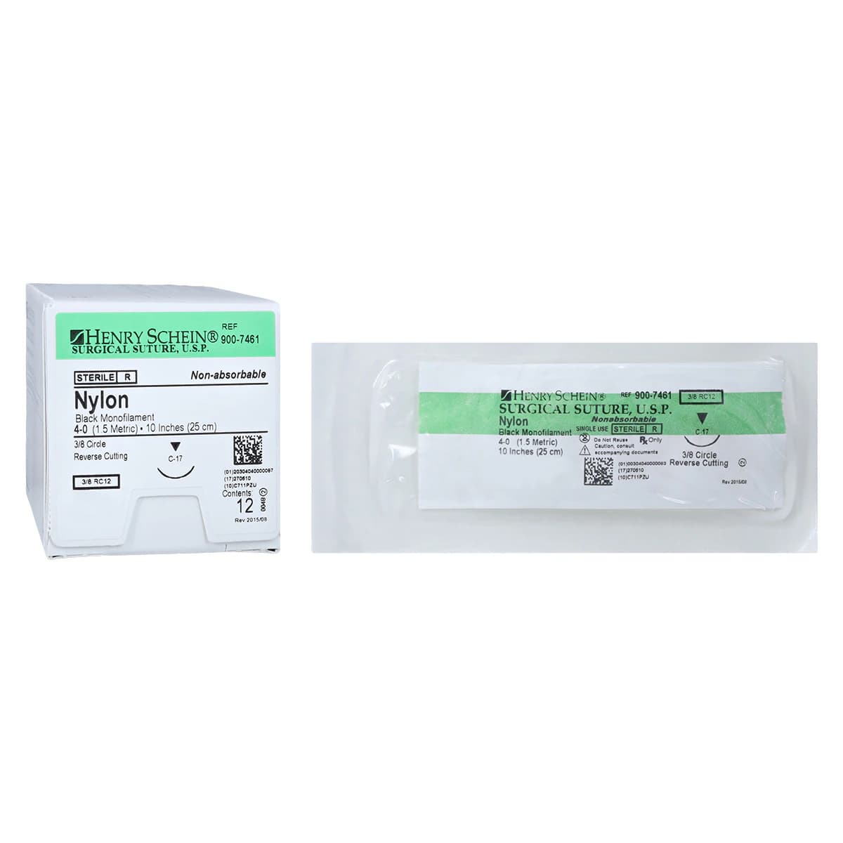 Henry Schein Black Monofilament Nylon Non-Absorbable Surgical Sutures, 4-0, 10" C-17 Precision Reverse Cutting 3/8 Circle Needle, 12/Bx thumbnail 2