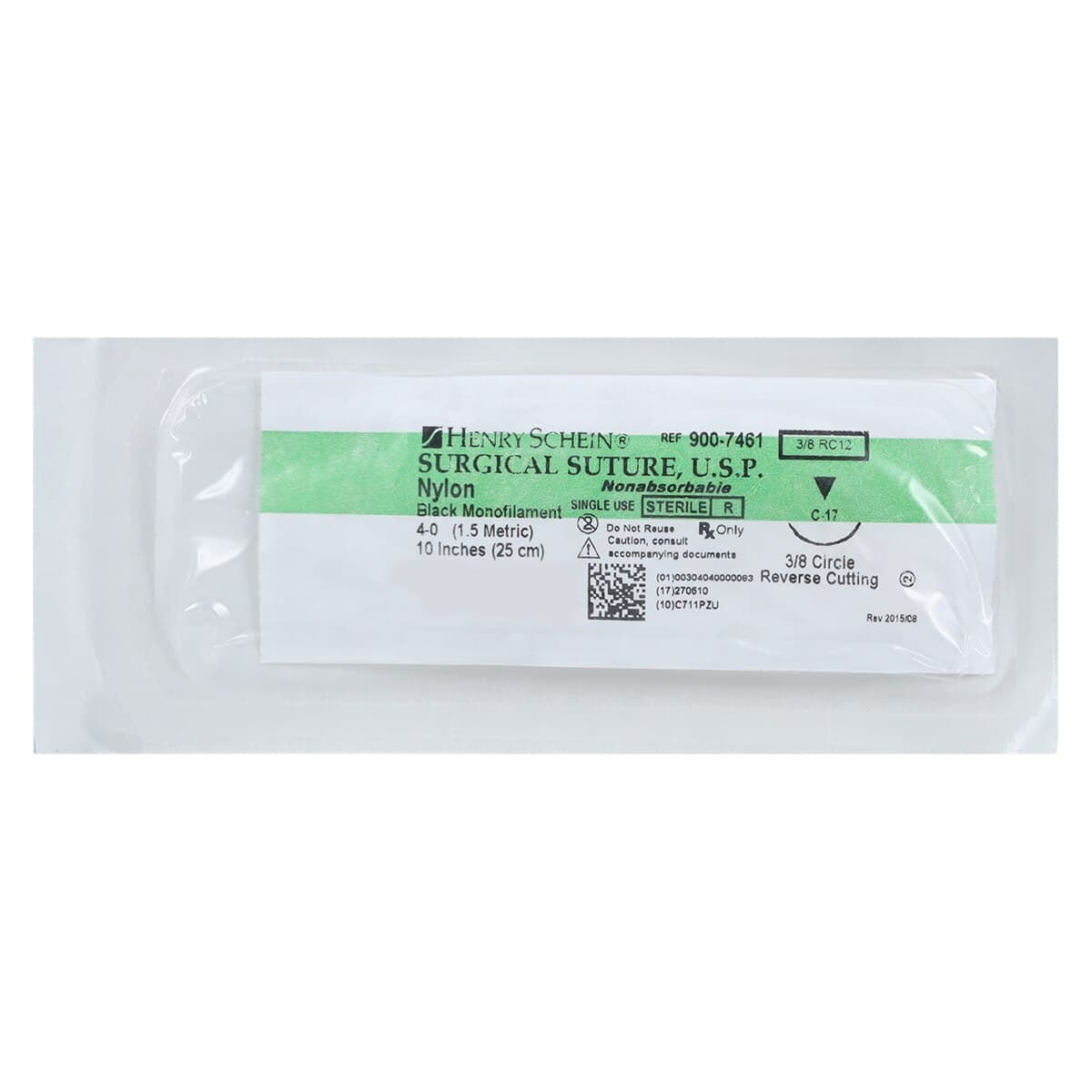 Henry Schein Black Monofilament Nylon Non-Absorbable Surgical Sutures, 4-0, 10" C-17 Precision Reverse Cutting 3/8 Circle Needle, 12/Bx thumbnail 3