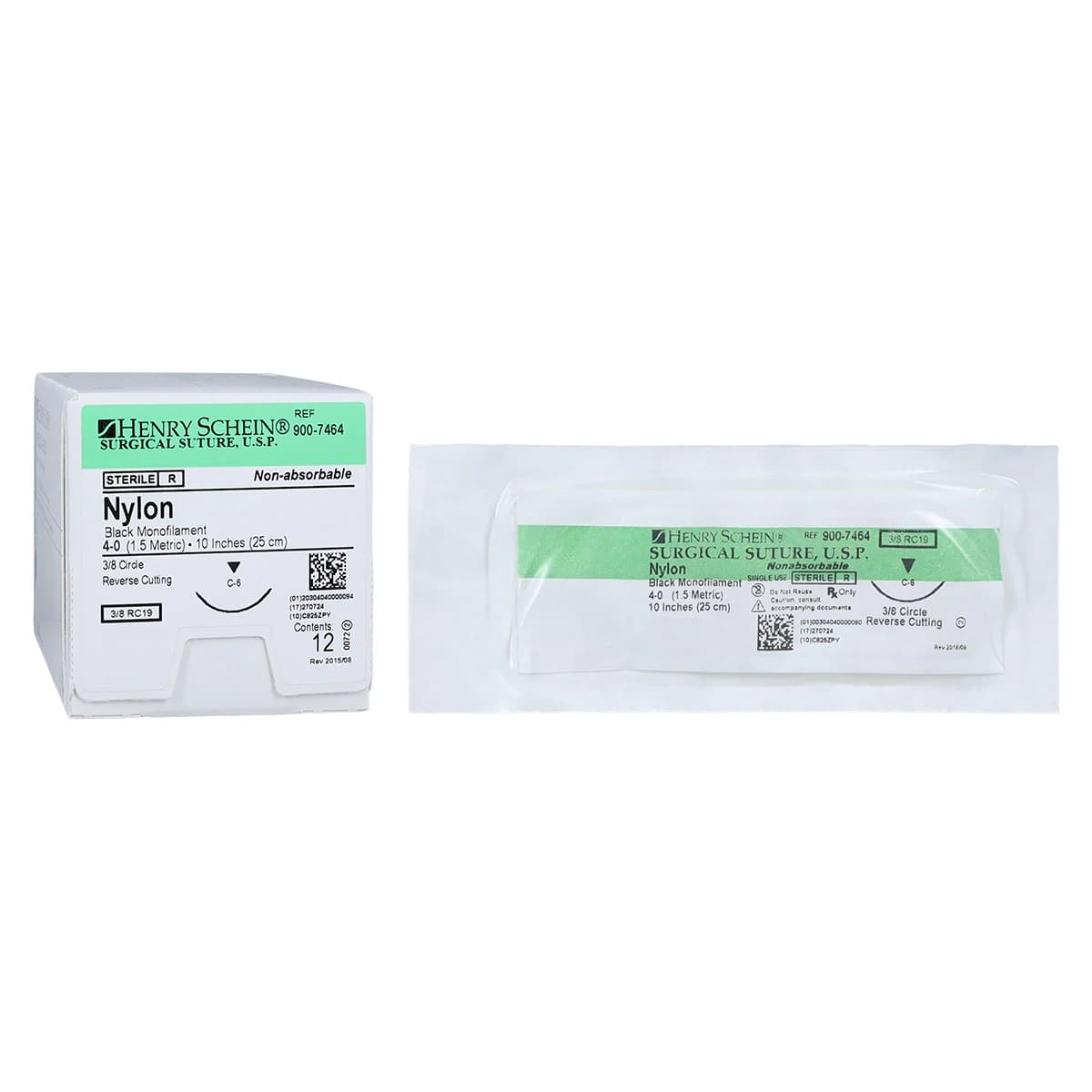 Henry Schein Black Monofilament Nylon Non-Absorbable Surgical Sutures, 4-0, 10" C-6 Reverse Cutting 3/8 Circle Needle 18mm, Uncoated, 12/Box thumbnail 2
