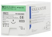 Henry Schein Black Monofilament Nylon Non-Absorbable Surgical Sutures, 5-0, 18", C-3 Precision Reverse Cutting 3/8 Circle Needle 13mm, 12/Box - Black Monofilament Nylon Non-Absorbable Surgical Sutures - Image 1