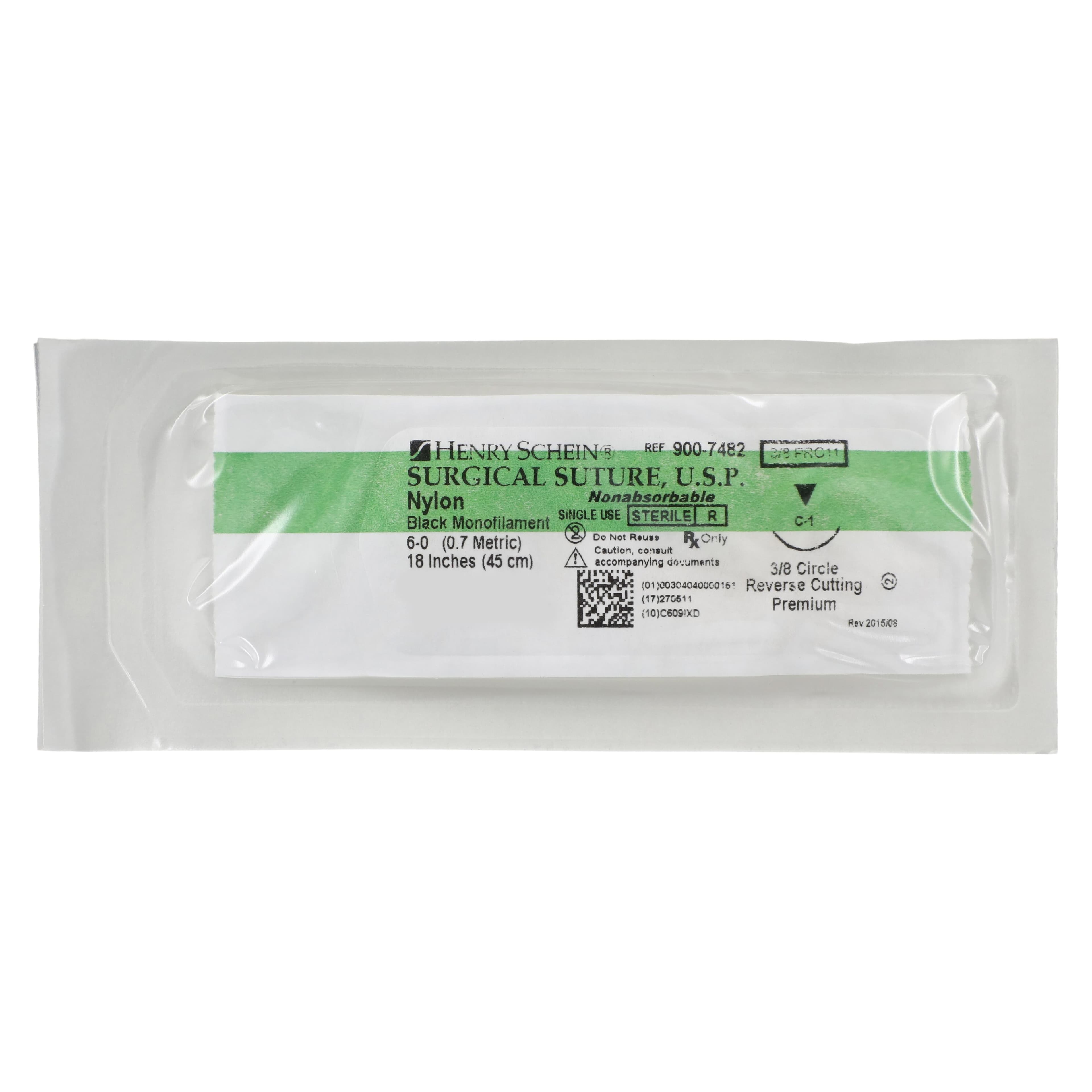Henry Schein Black Monofilament Nylon Non-Absorbable Surgical Suture, 6-0, 18", C-1 Precision Reverse Cutting 3/8 Circle Needle, 11mm, 12/Box thumbnail 3