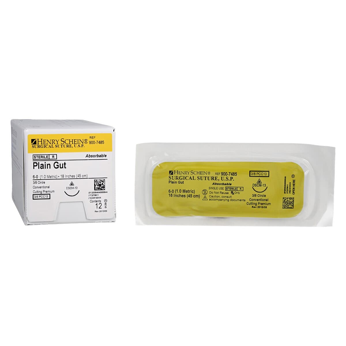 Henry Schein Plain Gut Absorbable Surgical Sutures, 6-0, 18", Monofilament, Beige, 3/8 Circle Cutting Needle, 13mm, 12/Box, DSCM-13 thumbnail 2