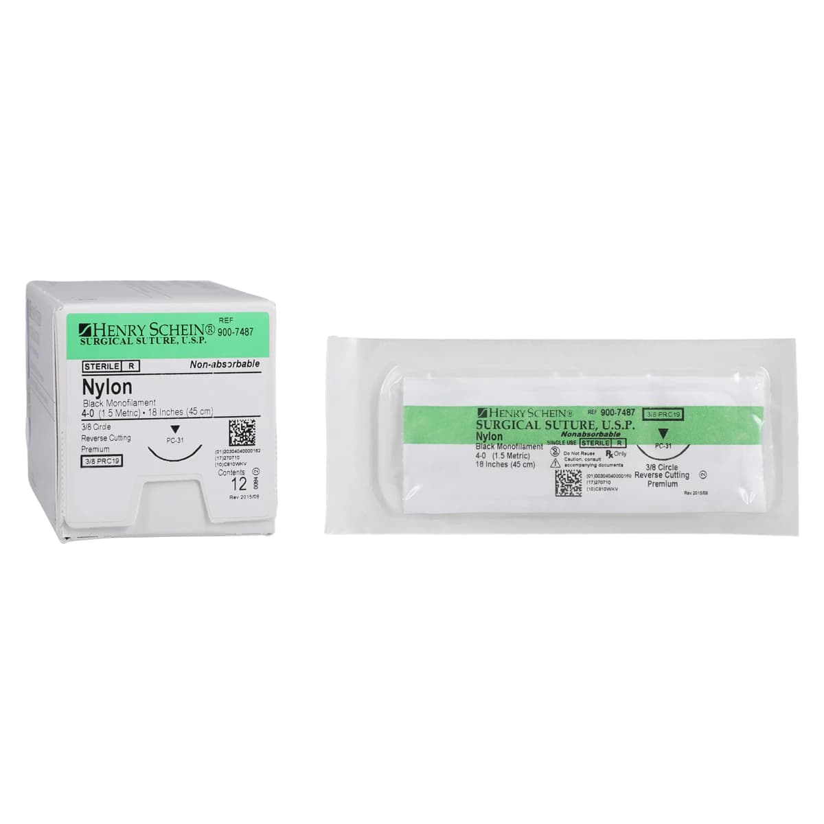 Henry Schein Black Monofilament Nylon Non-Absorbable Surgical Sutures, 4-0, 18", PC-31 Precision Reverse Cutting 3/8 Circle Needle, 18mm, 12/Box thumbnail 2