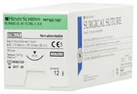 Henry Schein Black Monofilament Nylon Non-Absorbable Surgical Sutures, 4-0, 18", PC-31 Precision Reverse Cutting 3/8 Circle Needle, 18mm, 12/Box - Black Monofilament Nylon Non-Absorbable Surgical Sutures - Image 1