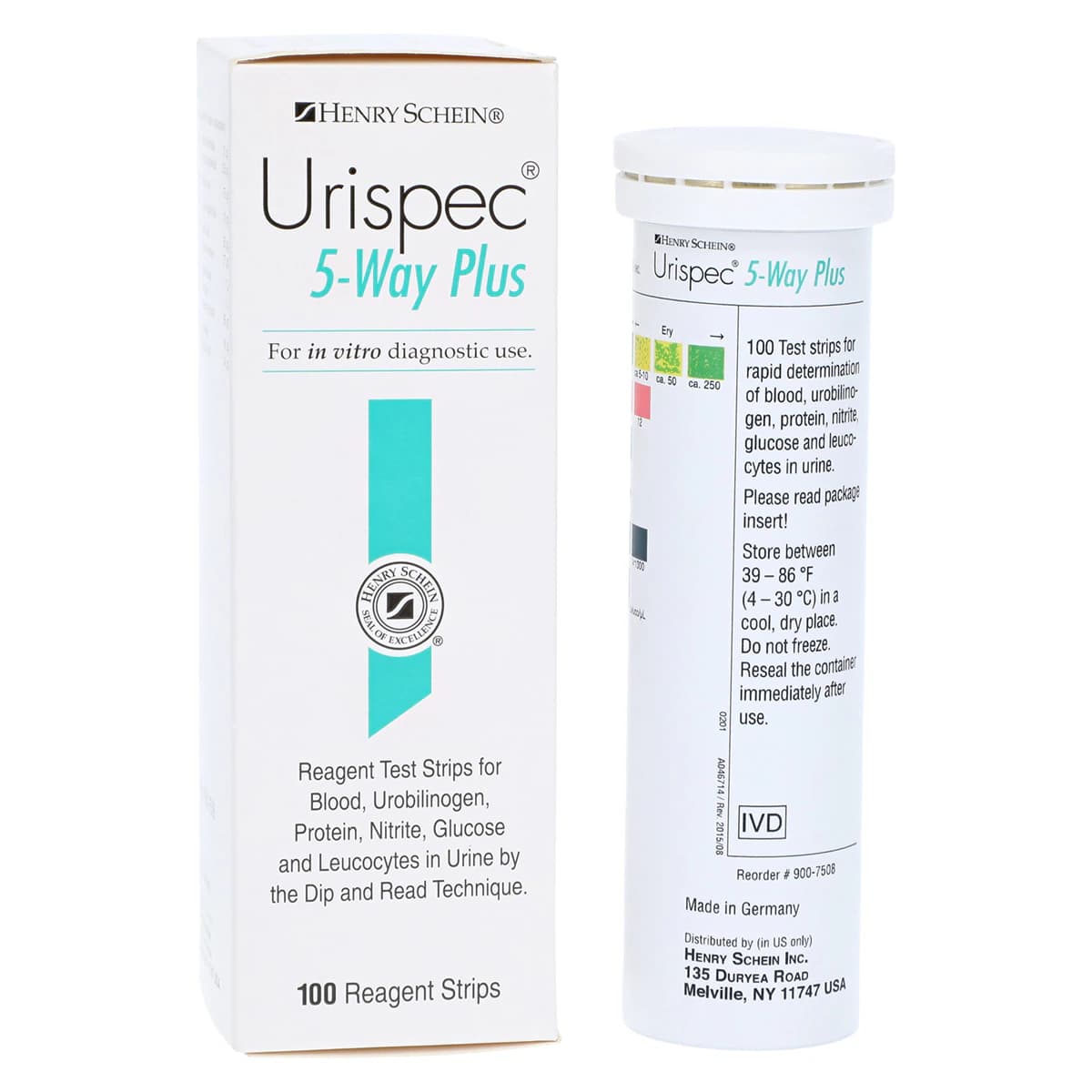 Henry Schein Urispec 5-Way+ Urinalysis Test Strips, 100/Bottle - Urispec 5-Way + Test Strips - Image 1