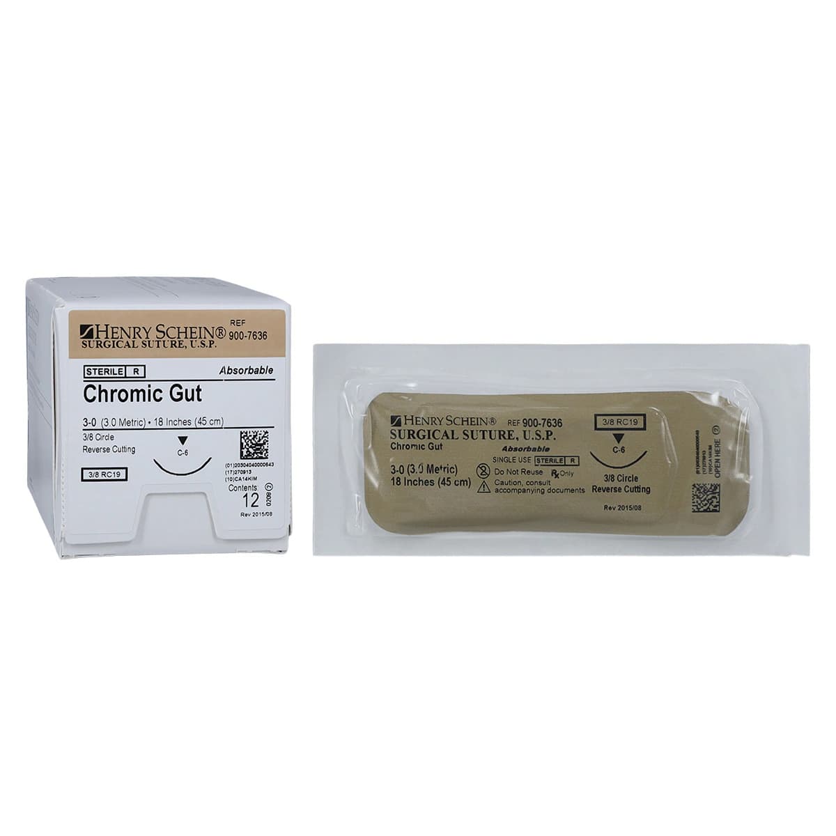 HSB Suture Chromic Gut Absorbable Surgical Sutures, 3-0, 18" C-6 Reverse Cutting, Monofilament, Undyed Beige, 12/Box - Chromic Gut Absorbable Surgical Sutures - Image 1