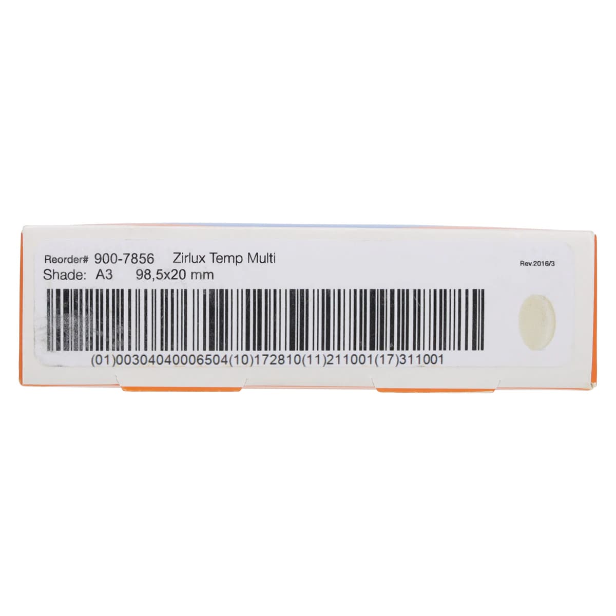 Zirlux Temp Multi PMMA Disc A3, 95x20mm, Each - Zirlux Temp Multi PMMA 98x20mm - Image 1