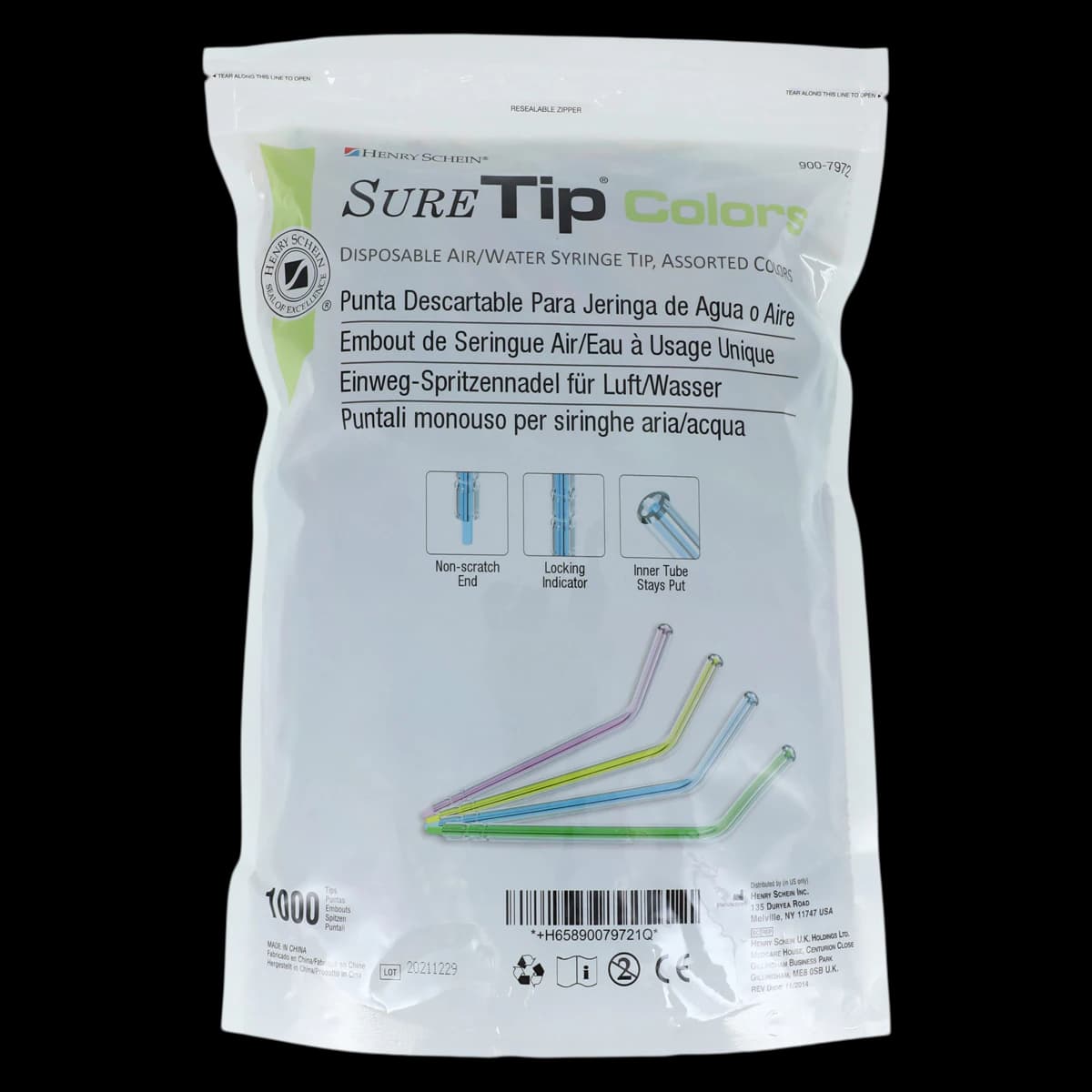 Sure Tip Colors Air/Water Syringe Tips, Bulk Package, Assorted, 1000/Bag thumbnail 2