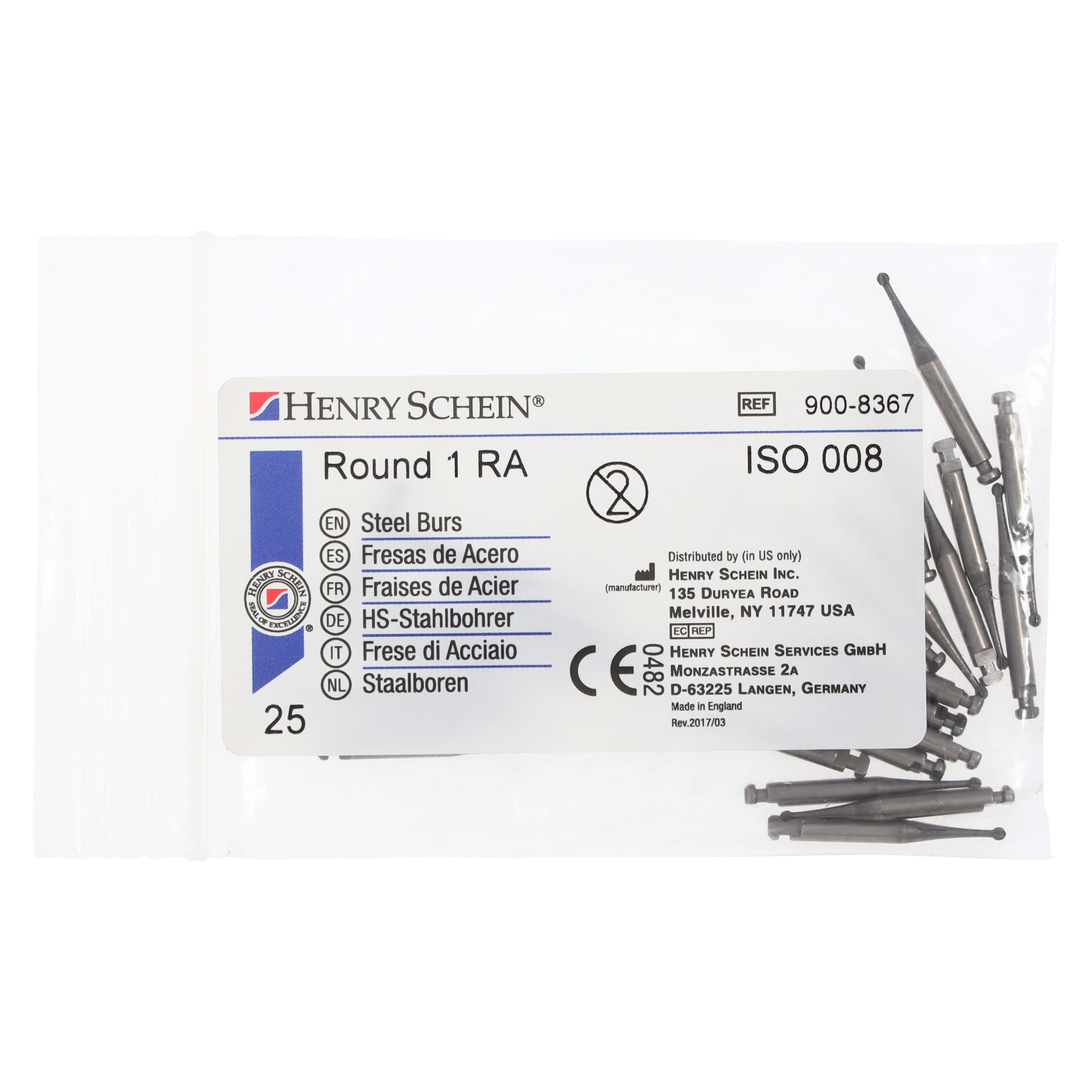 Henry Schein Steel Bur RA, Contra Angle Round 001, 25/Package thumbnail 4