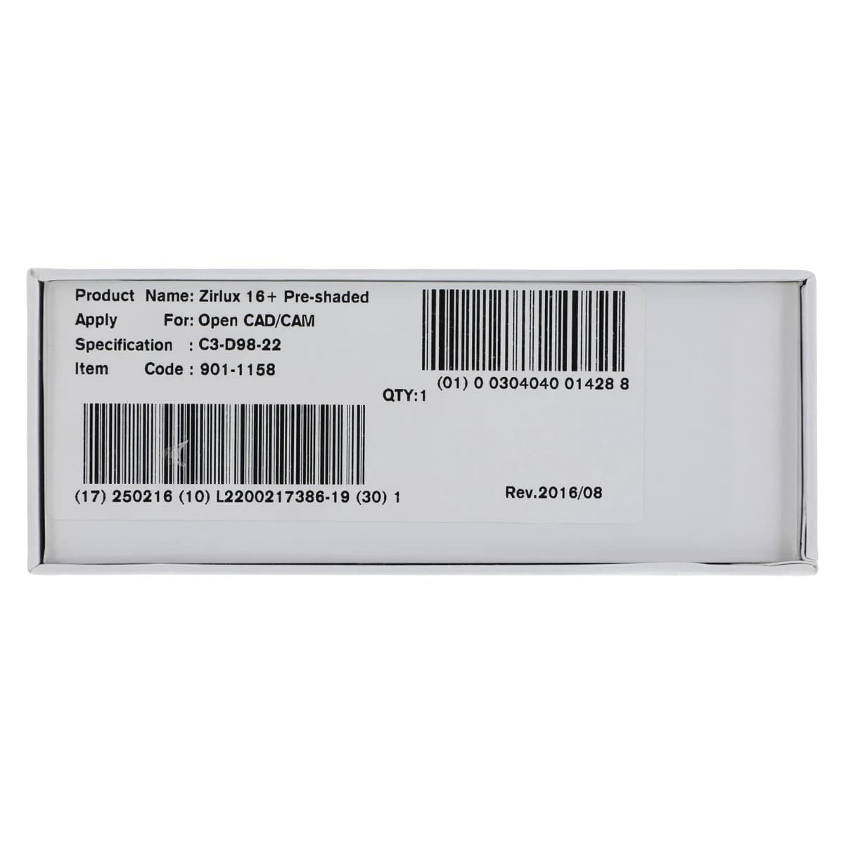 Zirlux 16+ Zirconia Disc C3, 98x22mm, Each - Zirlux 16+ C3 - Image 1