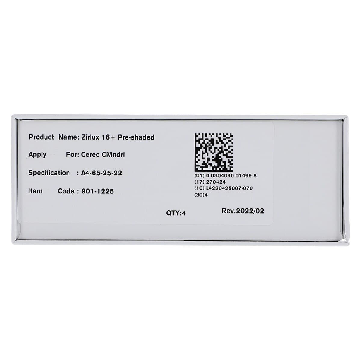 Zirlux 16+ Zirconia Block A4, 65x25x22mm, 4/Package thumbnail 2
