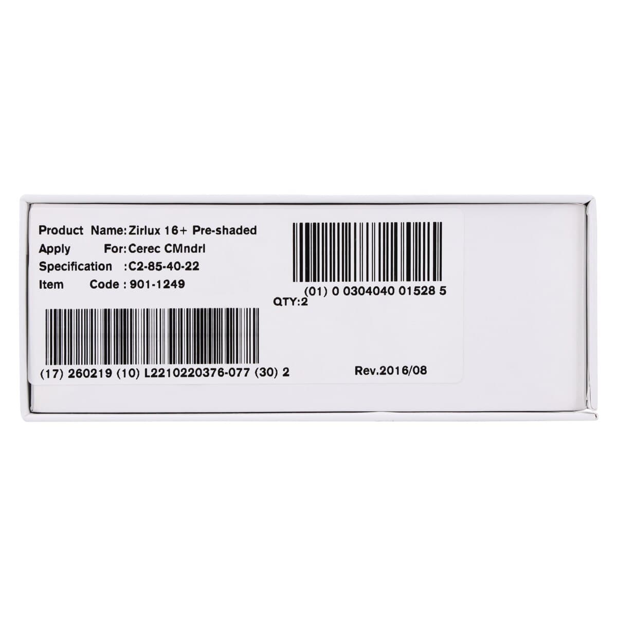 Zirlux 16+ Zirconia Block C2 85x40x22, 2/Package thumbnail 2