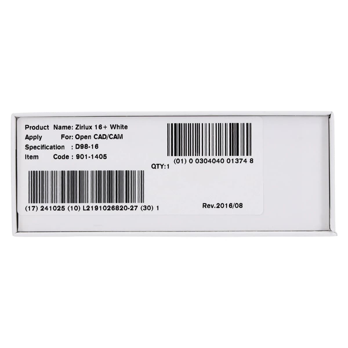 Zirlux 16+ White Zirconia Disc, 98.5x16mm, Each - Zirlux 16+ White - Image 1
