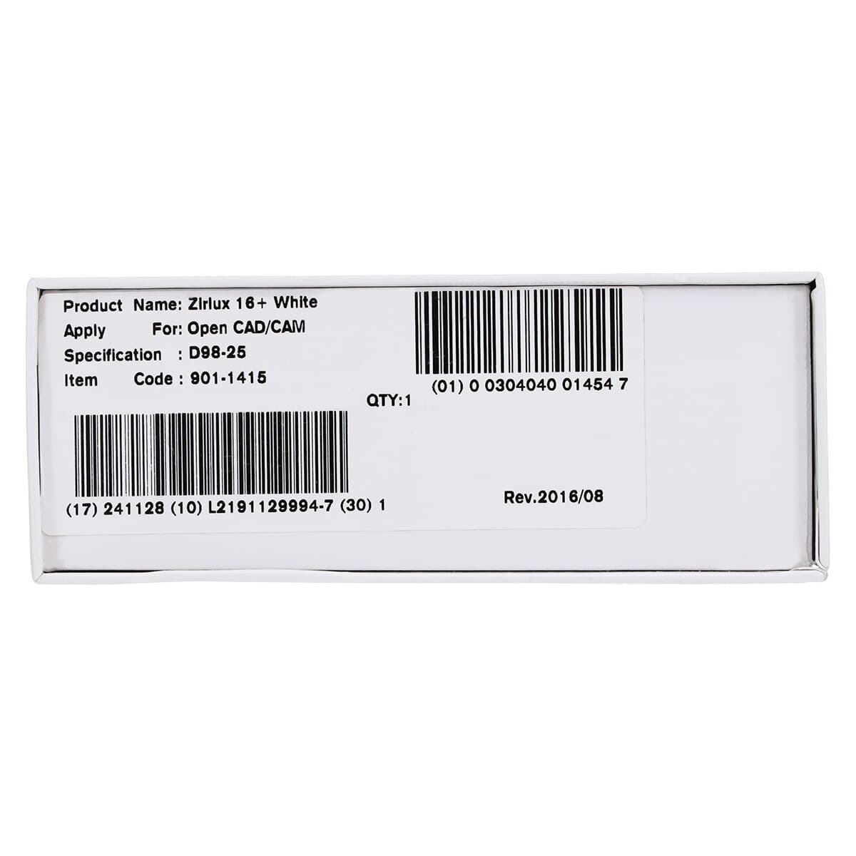 Zirlux 16+ White Zirconia Disc, 98.5x25mm, Each - Zirlux 16+ White - Image 1