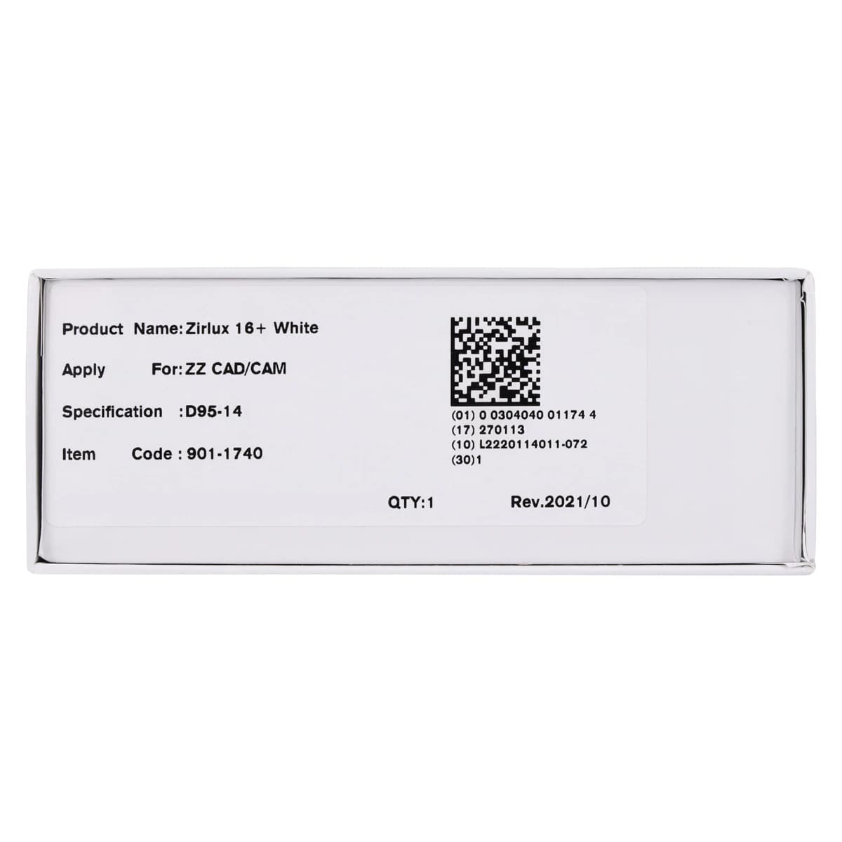 Zirlux 16+ Zirconia Disc, White, 95x14mm, Each - Zirlux 16+ White - Image 1