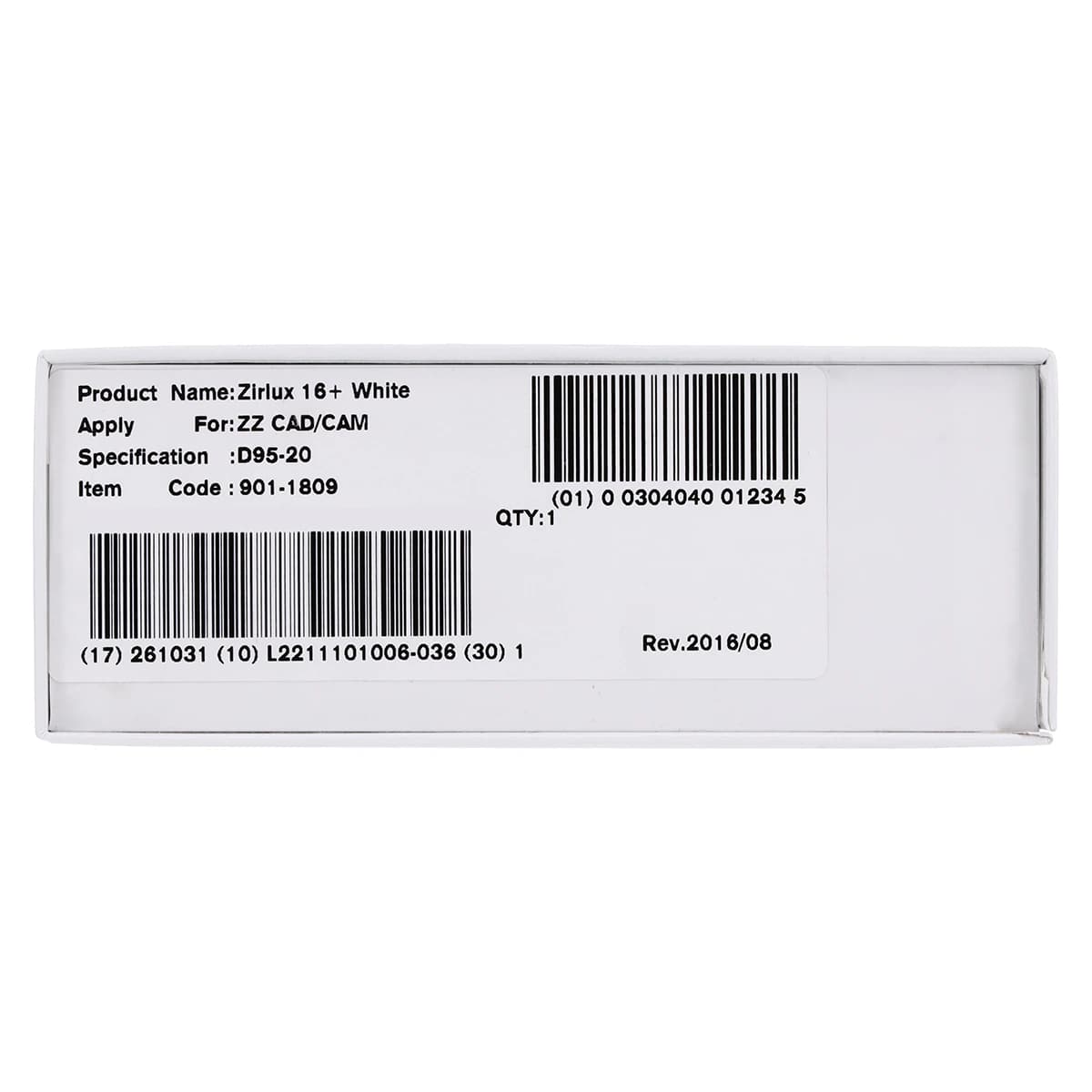 Zirlux 16+ White Zirconia Disc, 95x20mm, Each - Zirlux 16+ White - Image 1