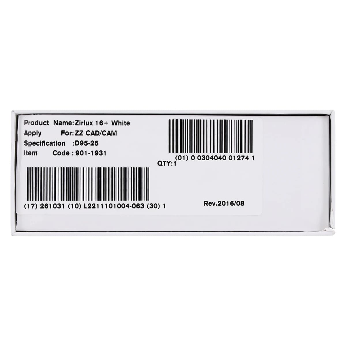 Zirlux 16+ White Zirconia Disc, 95x25mm, Each - Zirlux 16+ White - Image 1