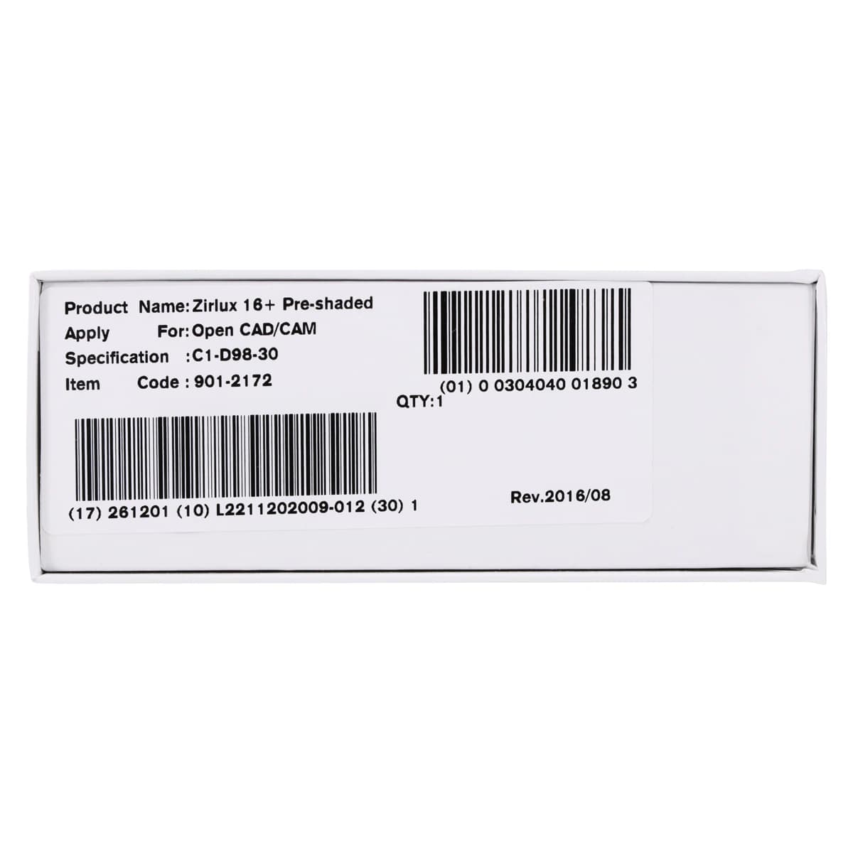 Zirlux 16+ Zirconia Disc C1, 98x30mm, Each - Zirlux 16+ C1 - Image 1