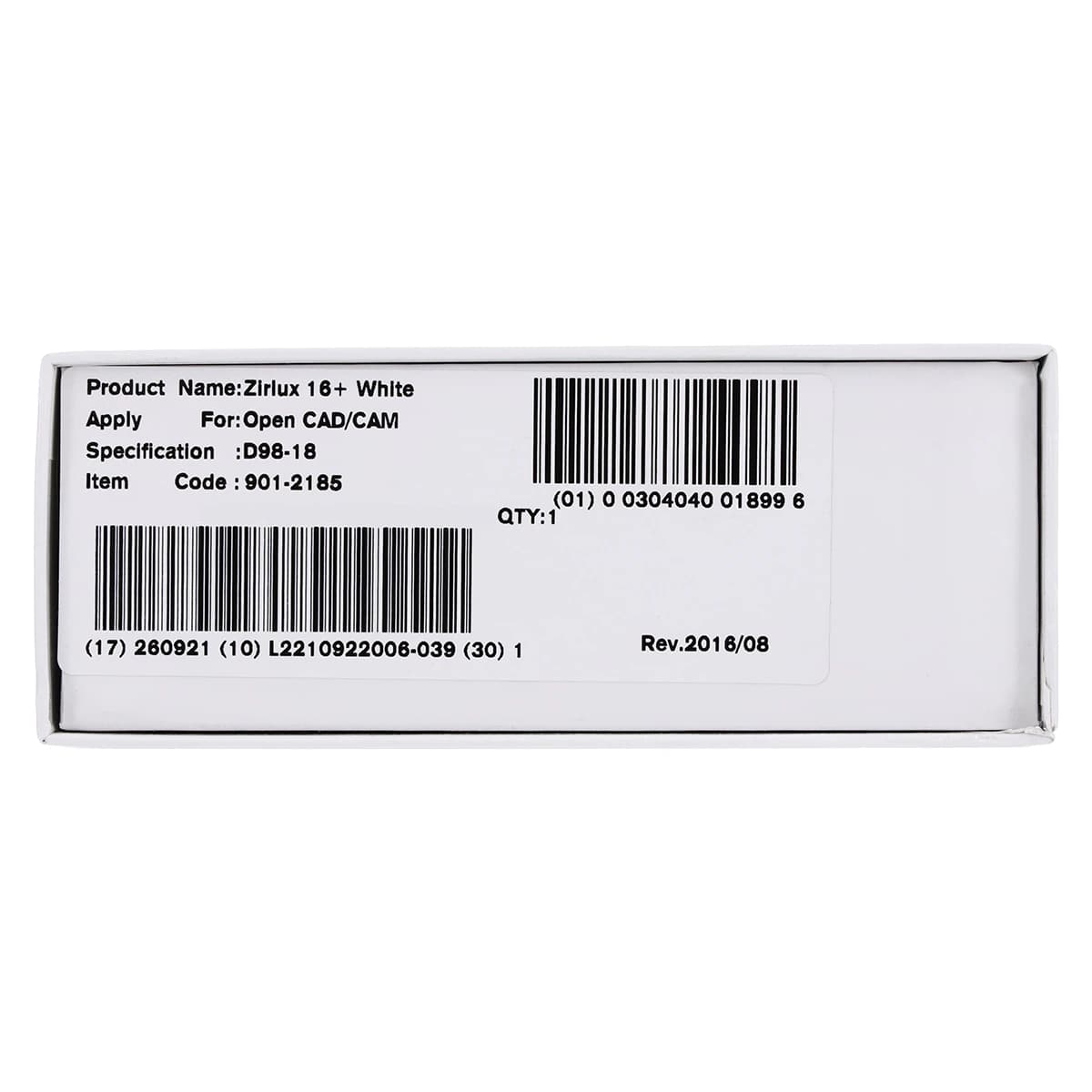 Zirlux 16+ White Zirconia Disc, 98.5x18mm, Each thumbnail 2