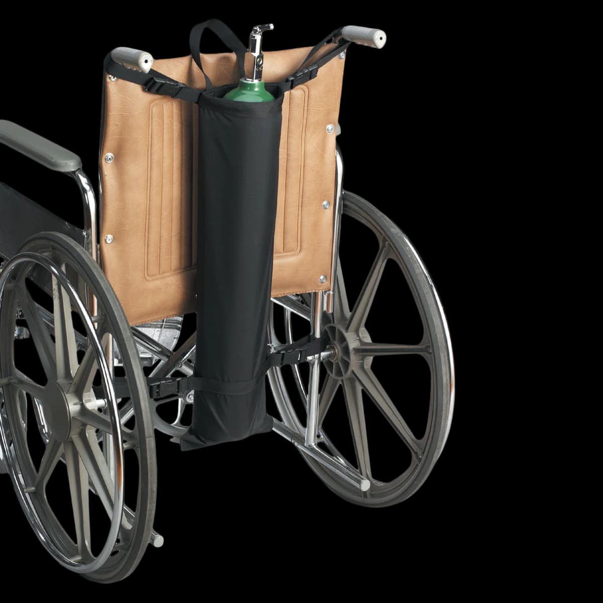 Skil-Care Oxygen Cylinder Holder for Wheelchair, Size D/E, Black, Reusable Nylon with Straps - Holder f/ Oxygen Cylinder - Image 1