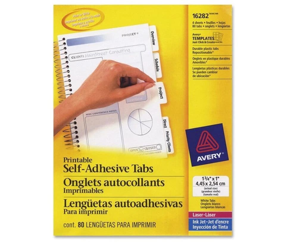 Avery Printable Self-Adhesive Tabs, White, 80/Pack - Divider Tabbing Print 80s - Image 1