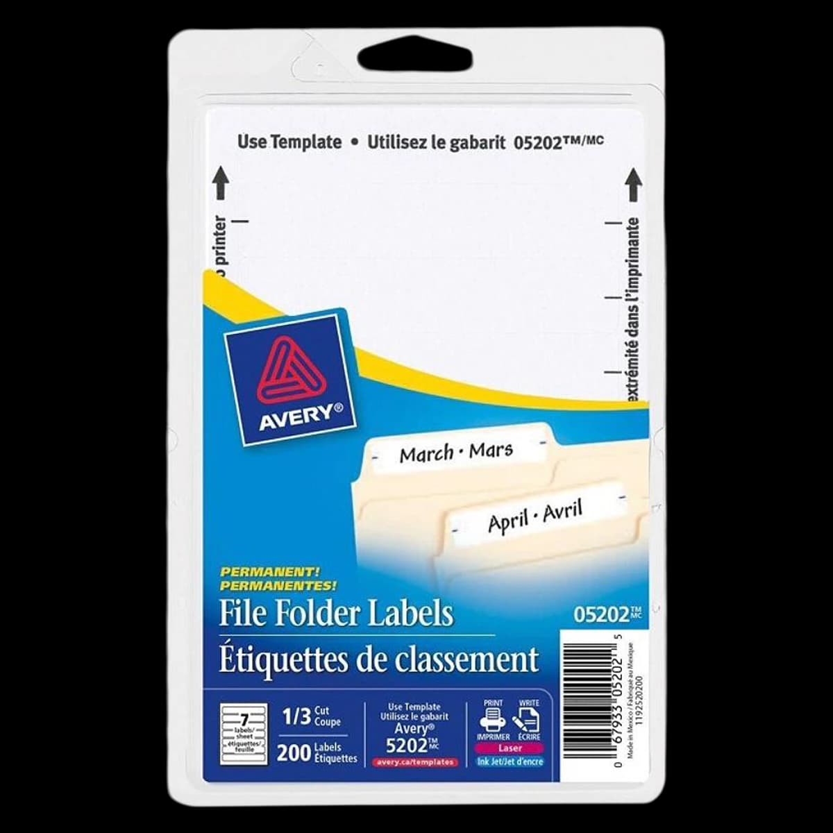 Avery Label File Folder White 5/8" x 3.5", Inkjet/Laser, 252/Pack, 248 - Label File Folder Wht 248 - Image 1
