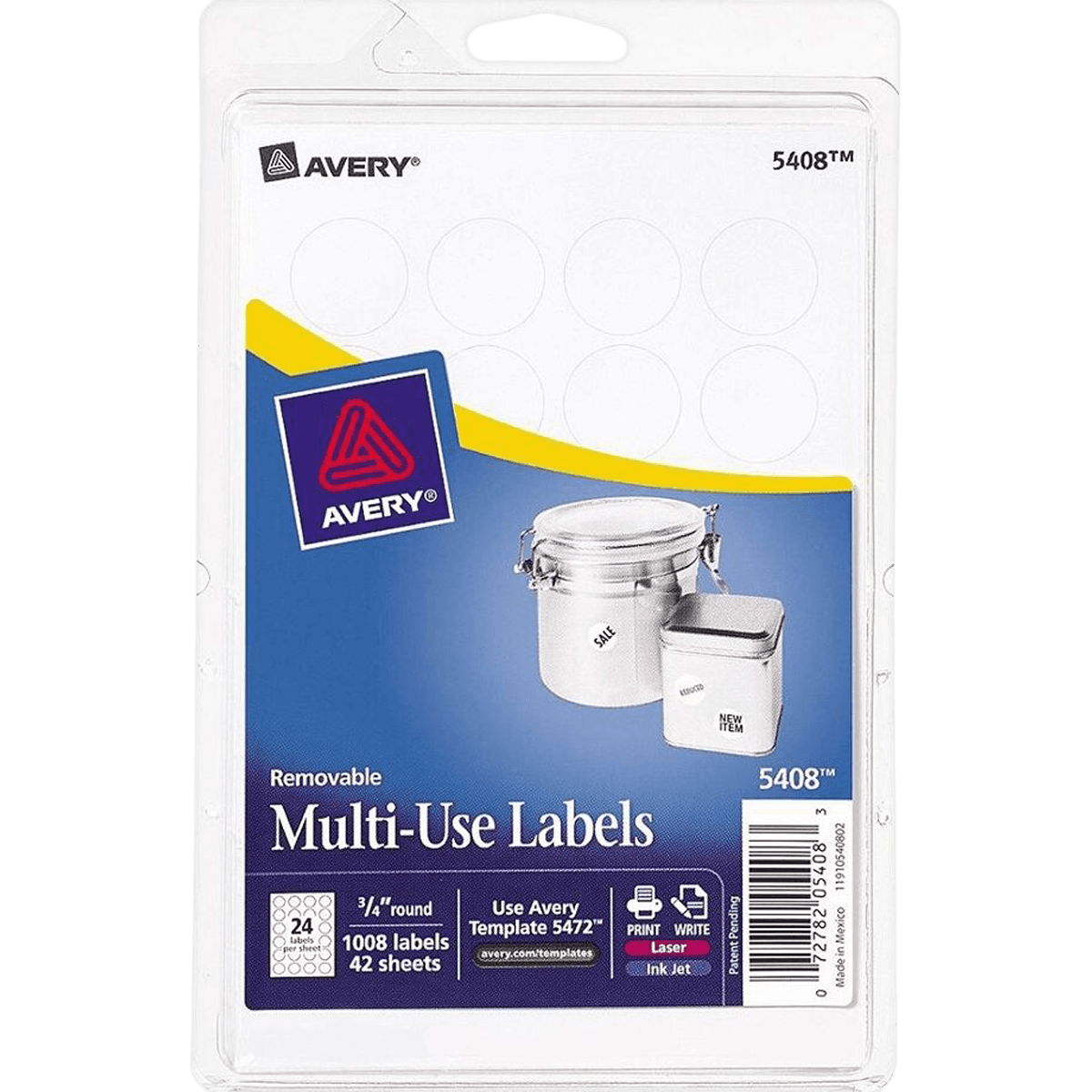 Avery Removable Multipurpose Labels, 3/4" Diameter, White, 1008/Pack - Label P/S 3/4dia Wht 1m/ - Image 1