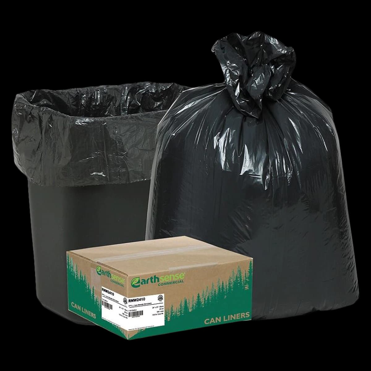 Berry Global Can Liner, Recycled, 7-10 Gallon, Black, 500/Case - LINER,RECYCLED,7-10GAL,50 - Image 1