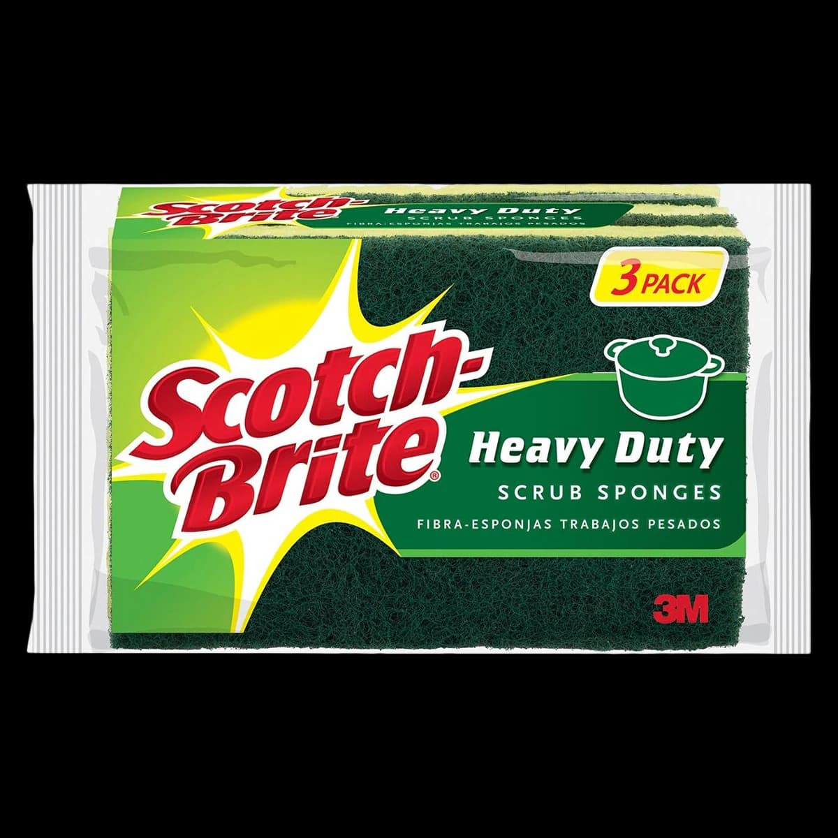 Scotch-Brite Scrub Sponges, Heavy Duty, Green/Yellow, 3/Pack - Sponge Scrub Heavy Dty 3p - Image 1
