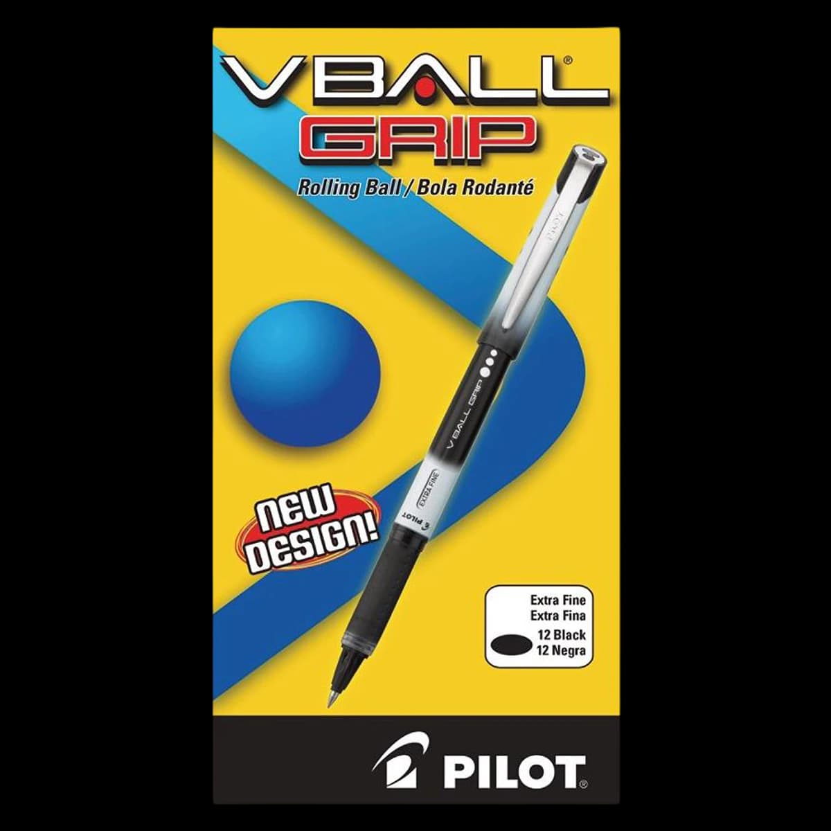 Pilot V-Ball Rollerball Pens, Extra Fine Point 0.5 mm, Black, 12/Pack - Pen Vball Grip Xfn Dz Blk - Image 1