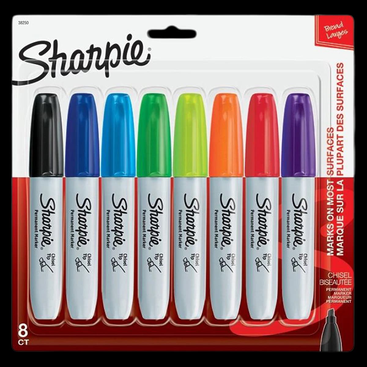 Sharpie Chisel-Tip Permanent Markers, Assorted Colors, 8/Pack - Marker Chisel Sharpie 8/P - Image 1