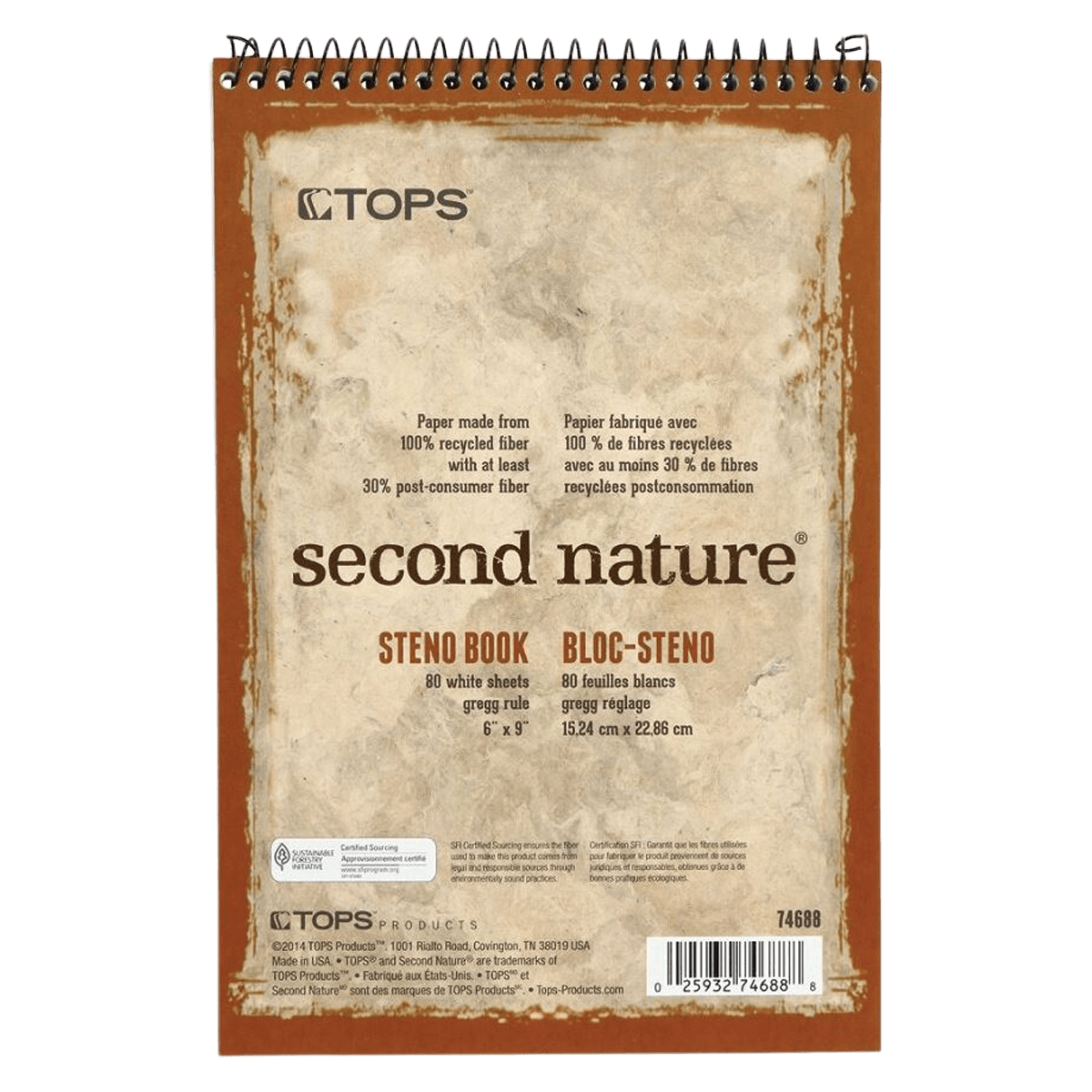 Tops Steno Book, Gregg Ruled, 6" x 9", 80 Sheets, White, 12/Package - Book Steno Recy Gregg 80p - Image 1