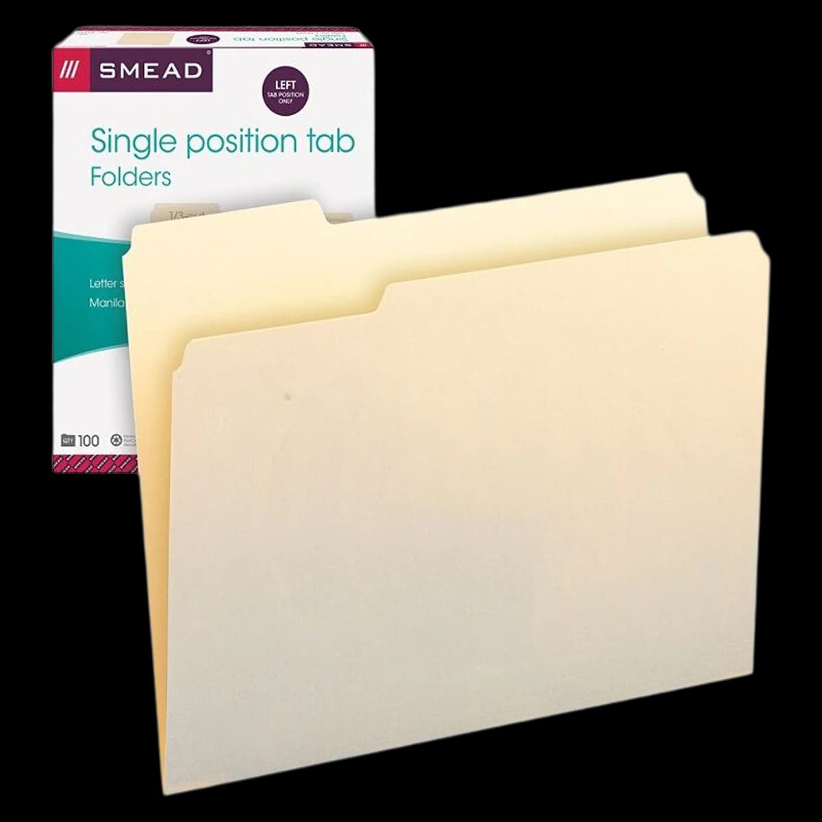 Smead Manila File Folders, Letter Size, 1/3-Cut Tab, Position 1, 100 per Box - FOLDER,FILE,LTR,1/3-1ST,M - Image 1