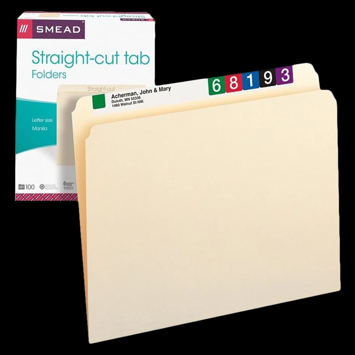 Smead Manila File Folders, Letter Size, Straight Cut, 100 per Box - Folder Letter Str Cut Man - Image 1