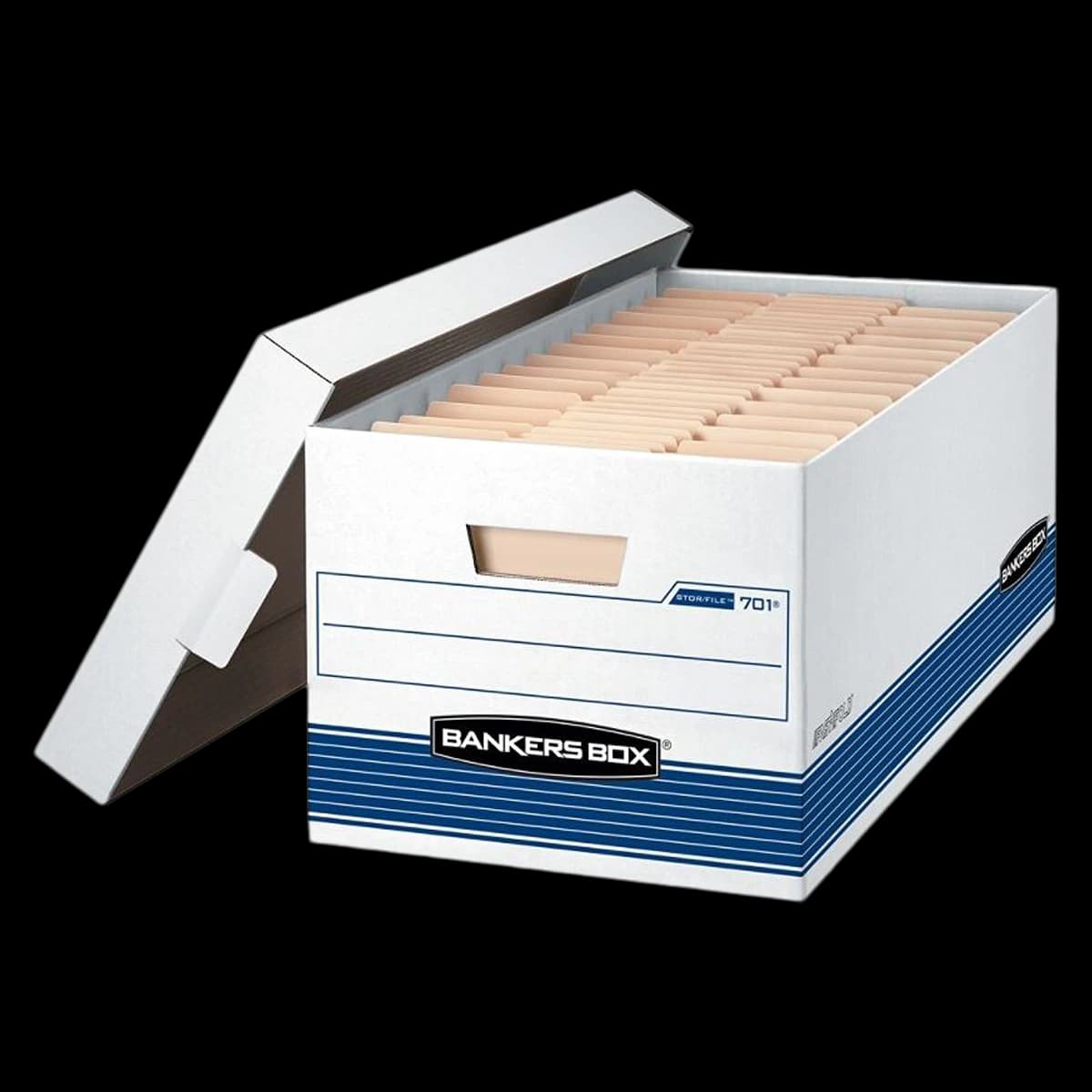 Fellowes File Econ Storage Box, Letter Size, 24" x 12" x 10", White/Blue, 12/Box - File Econ 12x10x24 Ltr Sz - Image 1
