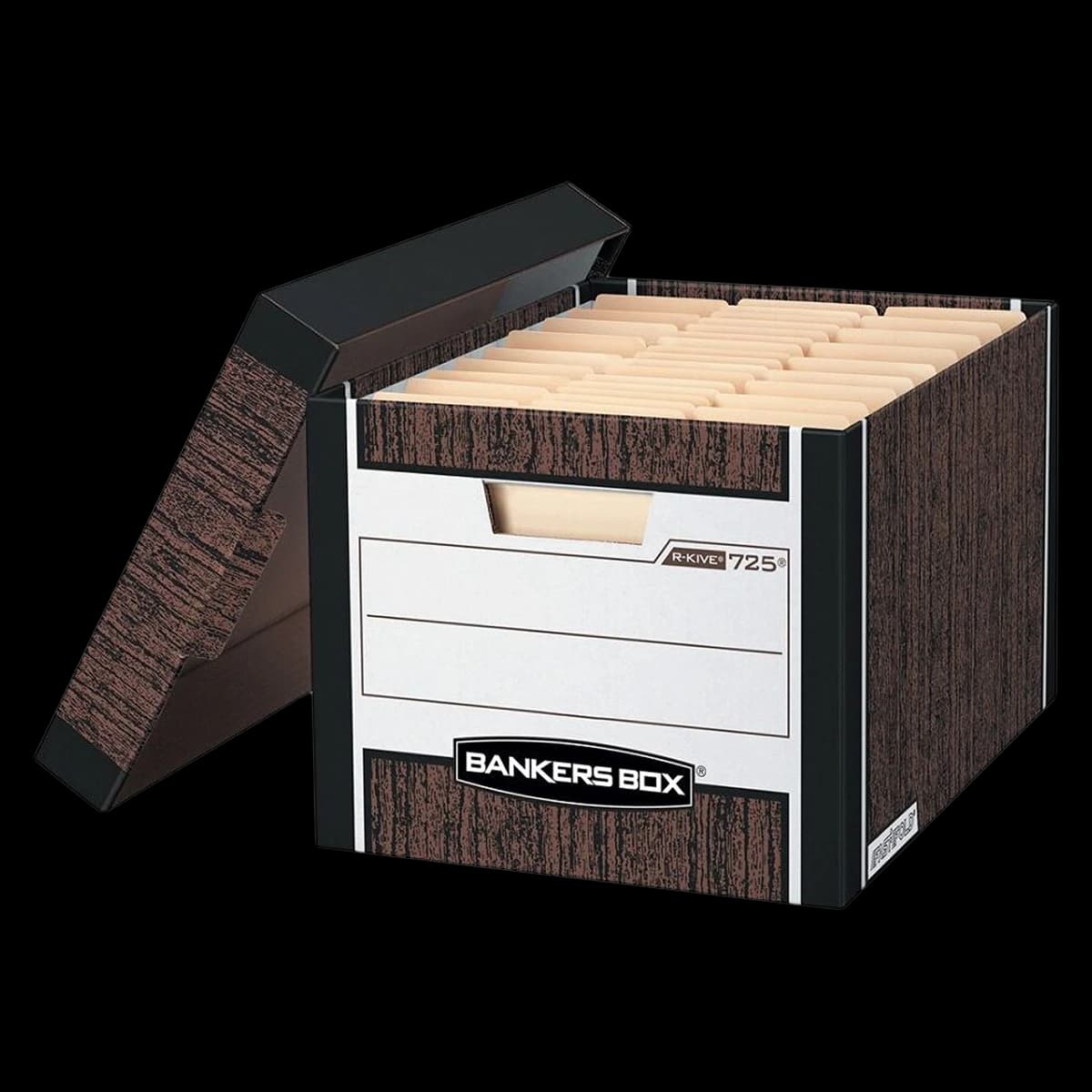 Fellowes File Stor R-Kive Storage Box, Letter/Legal Size, Woodgrain, 12x10x15, 12/Pack - File Stor R-Kive 12x10x15 - Image 1
