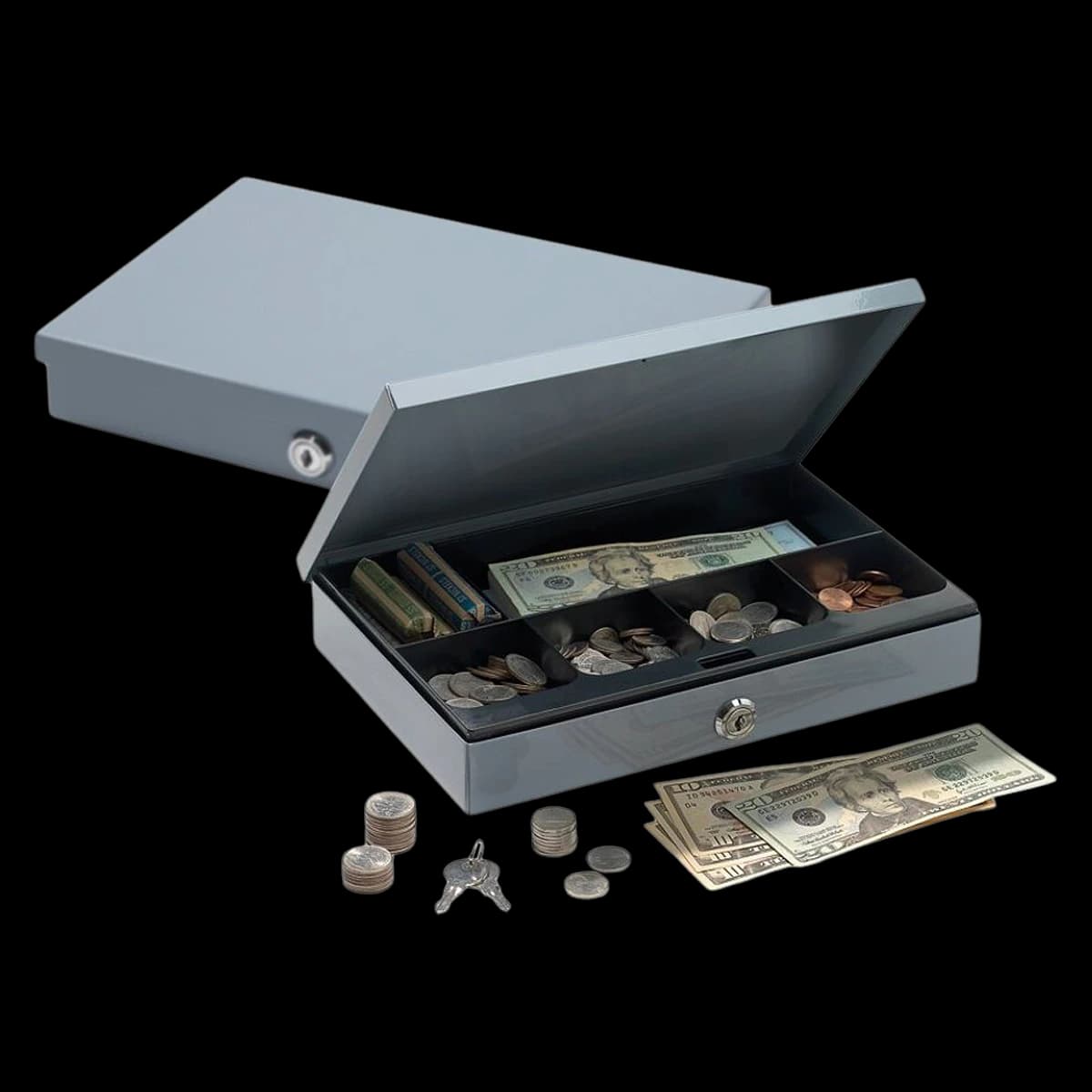 Major Metal Fab Cash Box with Security Lock, Profile Low, Gray, 2" x 11.25" x 7.5", 1/Box - BOX,CASH,PROFILE,LOW - Image 1