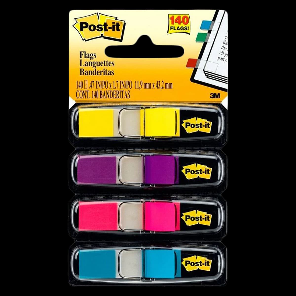 Post-it Flags, Small, Assorted Bright Colors, 3/8 in x 1.7 in, 35 Flags per Pad, 4 Pads per Pack, 4 Packs per Package - Post-It Flags Sm Astd Col - Image 1