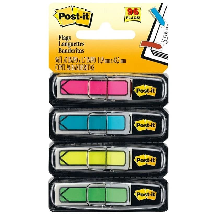 Post-It Flag Bright Assorted, Arrow Flags, 1/2 in, Bright Colors, 24 Flags/Pad, 4/Pack, 96/Package - Post-It Flag Bright Astd - Image 1