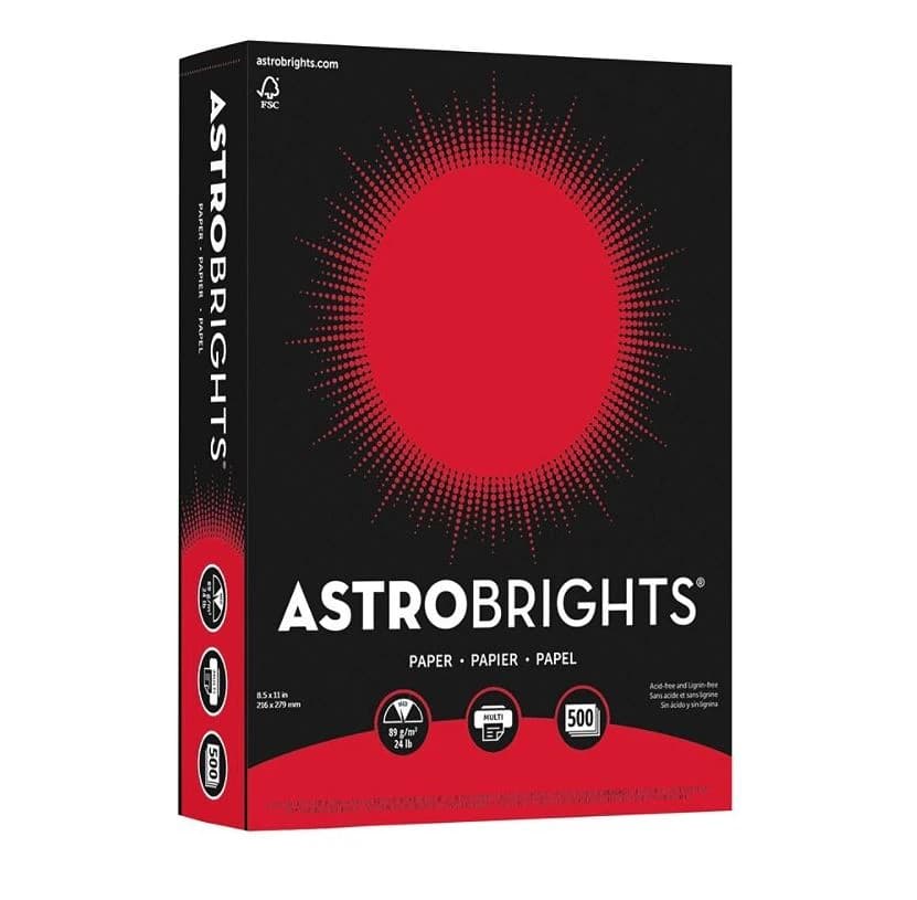 Wausau Papers Astrobrights Paper Letter, 8.5 x 11 in, 24 Lb, Re-Entry Red, Recycled, 500/Pk - Paper Letter Astro Red Recycld - Image 1